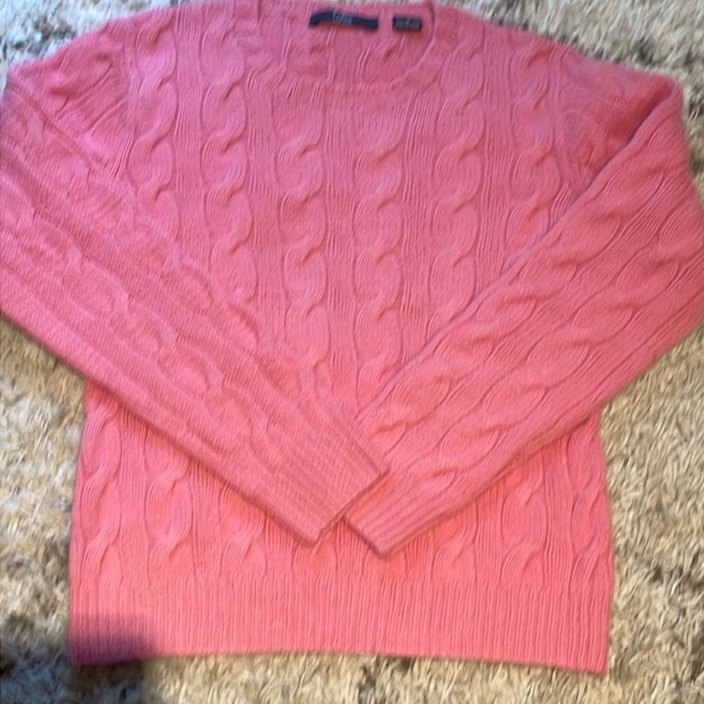SAKS FIFTH AVENUE CASHMERE CABLE SWEATER Bubblegum Pink EXCELLENT 
1 X medium